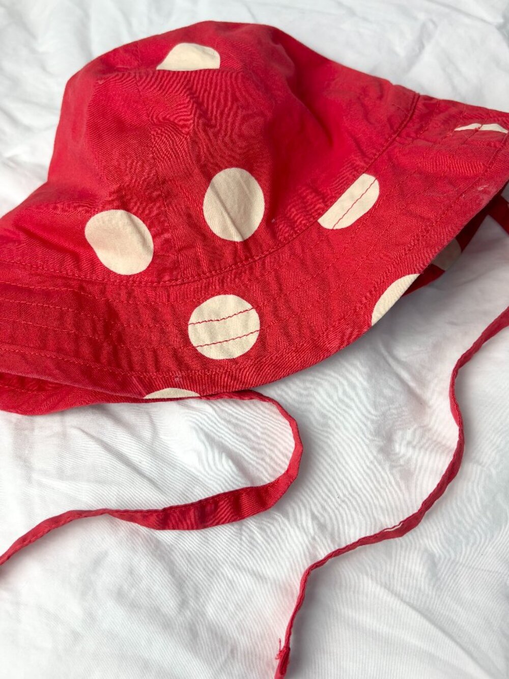 MINI RODINI Unisex Baby 3-9 Months Red Polka Dot Sun Hat Bonnet Organic Cotton